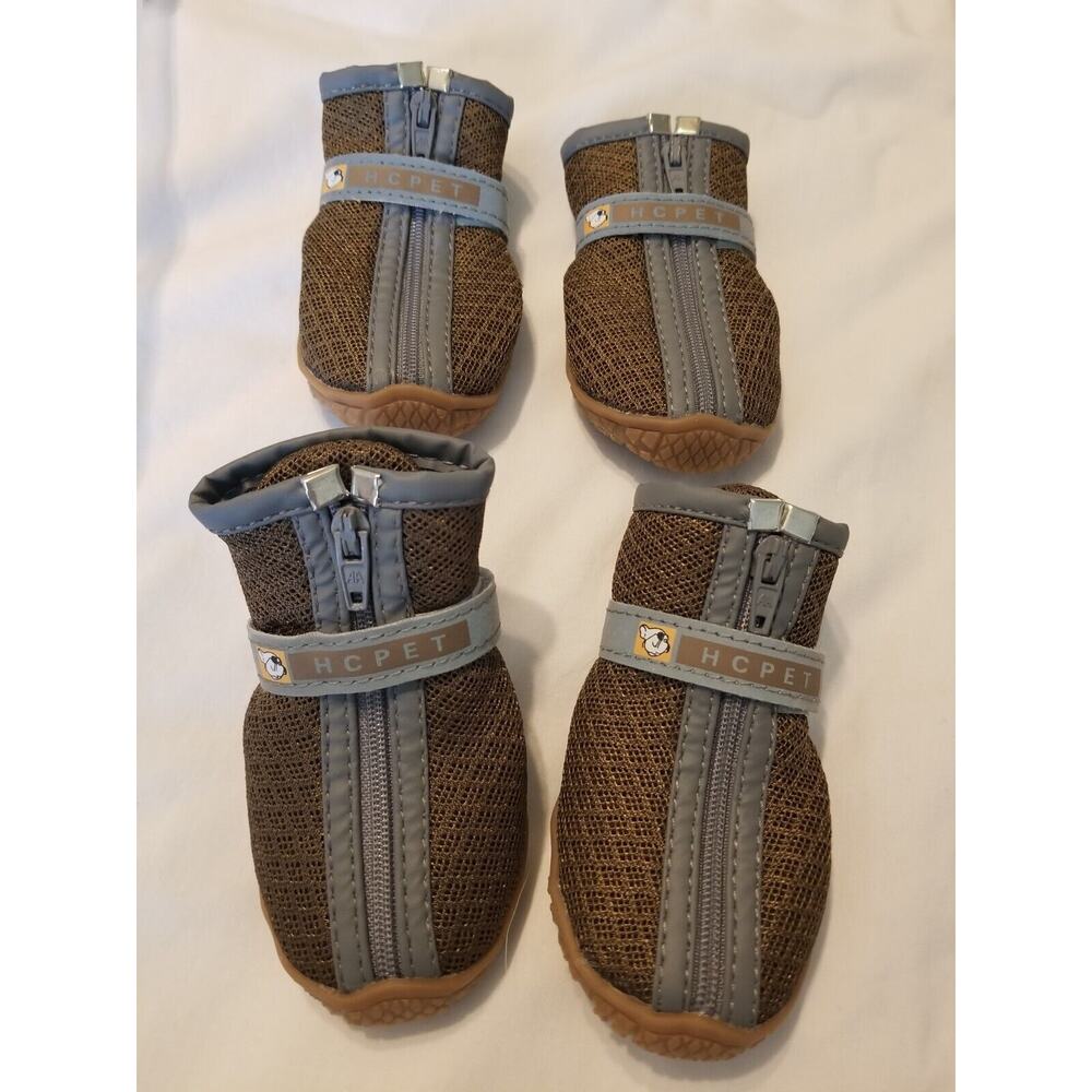 HCpet Small Dog Boots #5 Strap & Zip-Close Brown Mesh.Rubber Soles NEW 22-27.6#